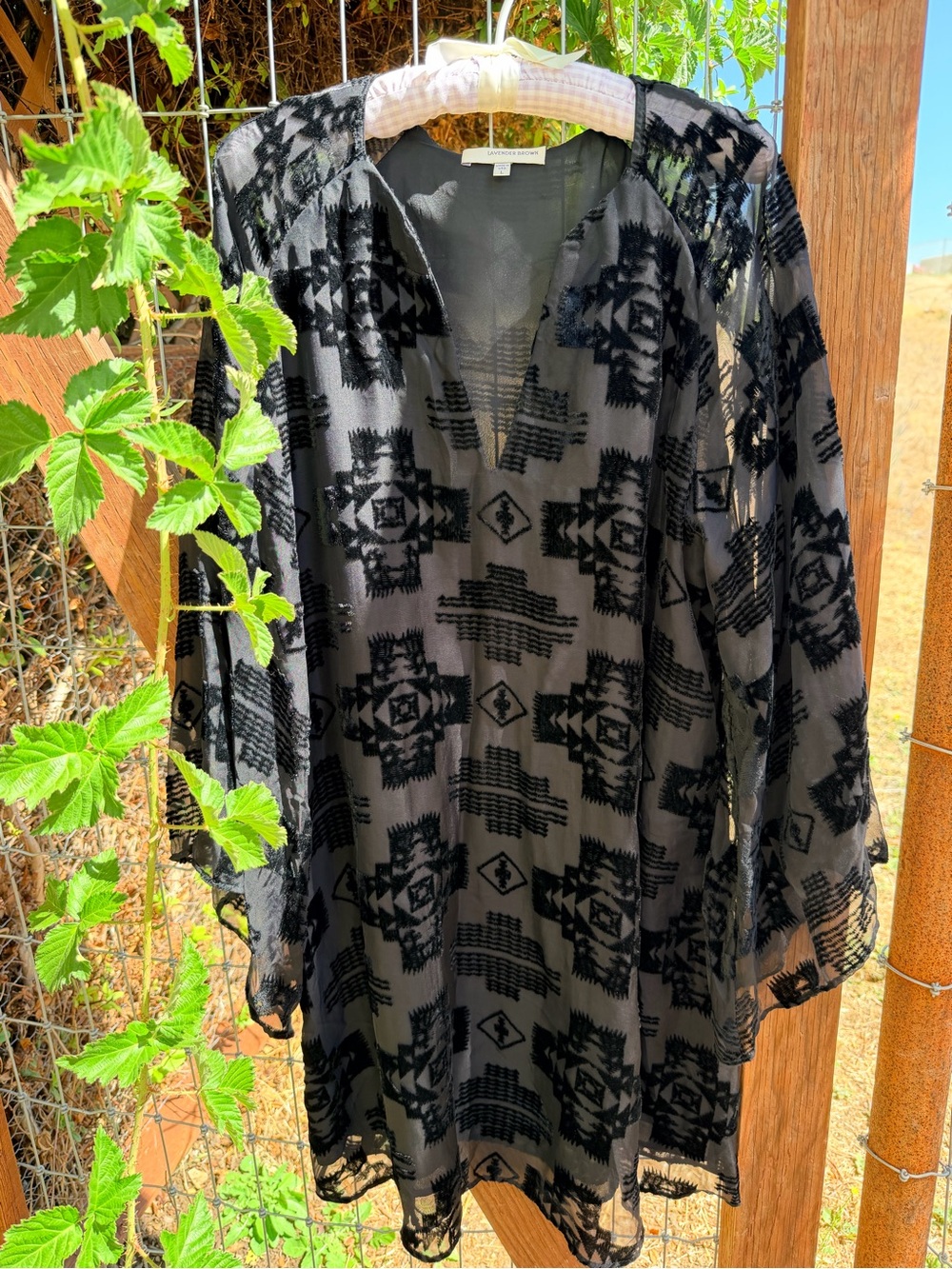 Lavender Brown Black Sheer Geometric Swim Coverup Tunic